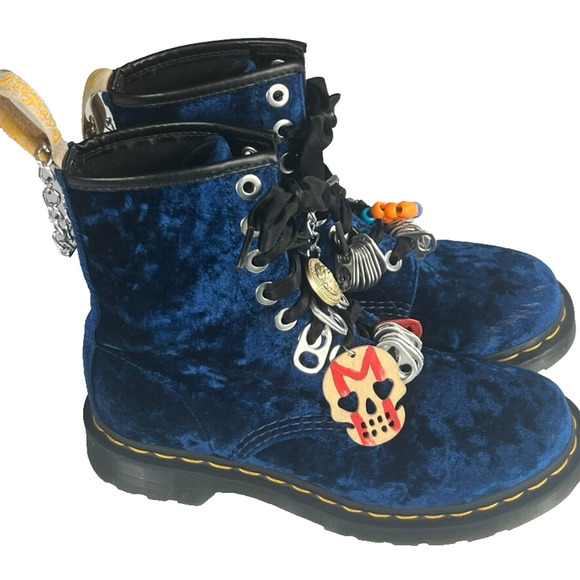 Dr. Martens Shoes - Doc Martens Women's Size 6 Vegan 31020 Blue Crushed Velvet Lace Up Boots